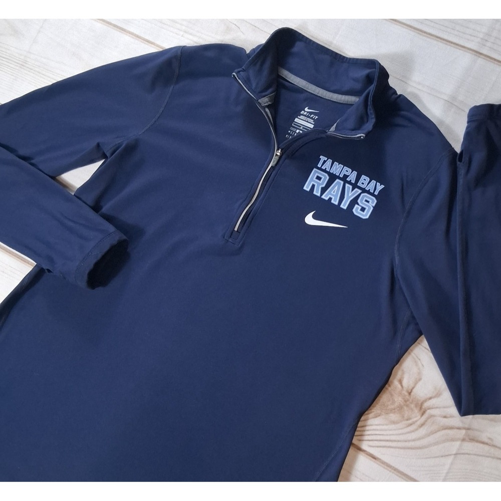 Nike Tampa Bay Rays Dri-FIT Womens L 1/4 Zip Pullover Shirt Navy Blue Thumbhole